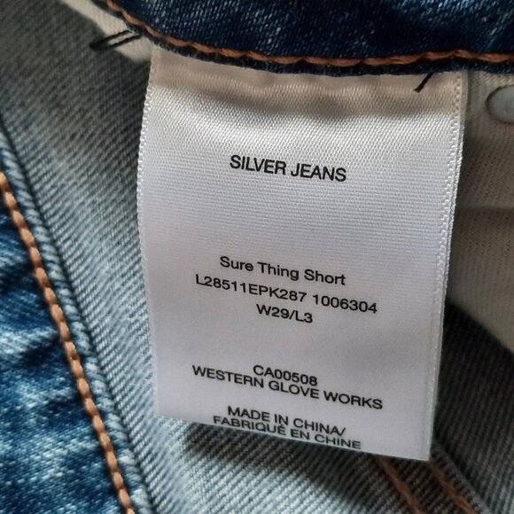 Silver Jean Shorts Womens‎ 29 Blue High Rise Sure Thing Belted Raw Hem Cuffed - Picture 6 of 13